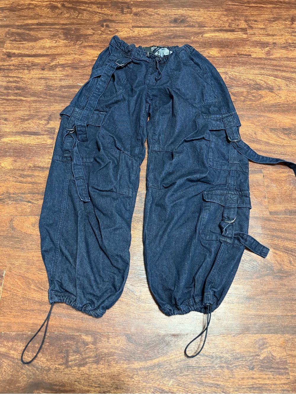 BDG Dark Denim Cargo Jogger Pants with Strap Details